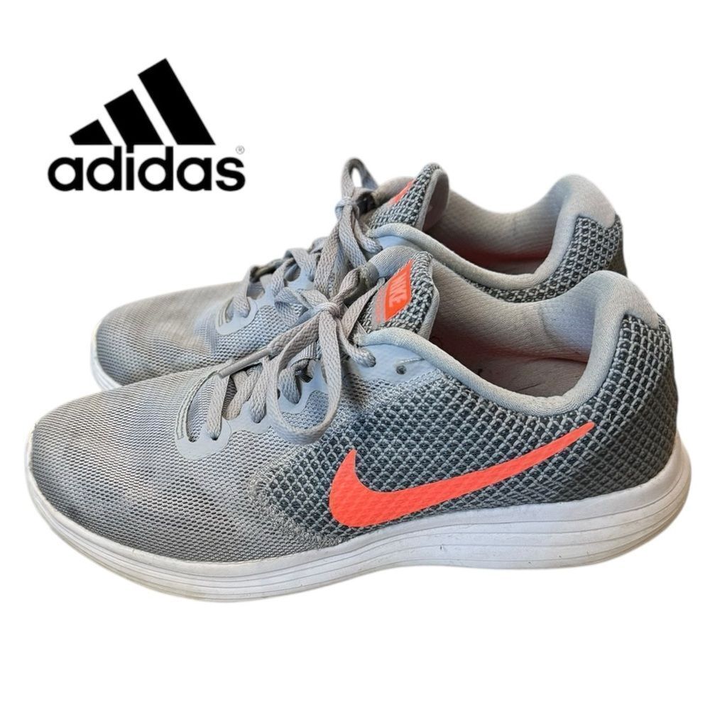 Nike Revolution 3 Wolf Grey Hyper Orange Women's Tennis Shoes Sneakers 8.5